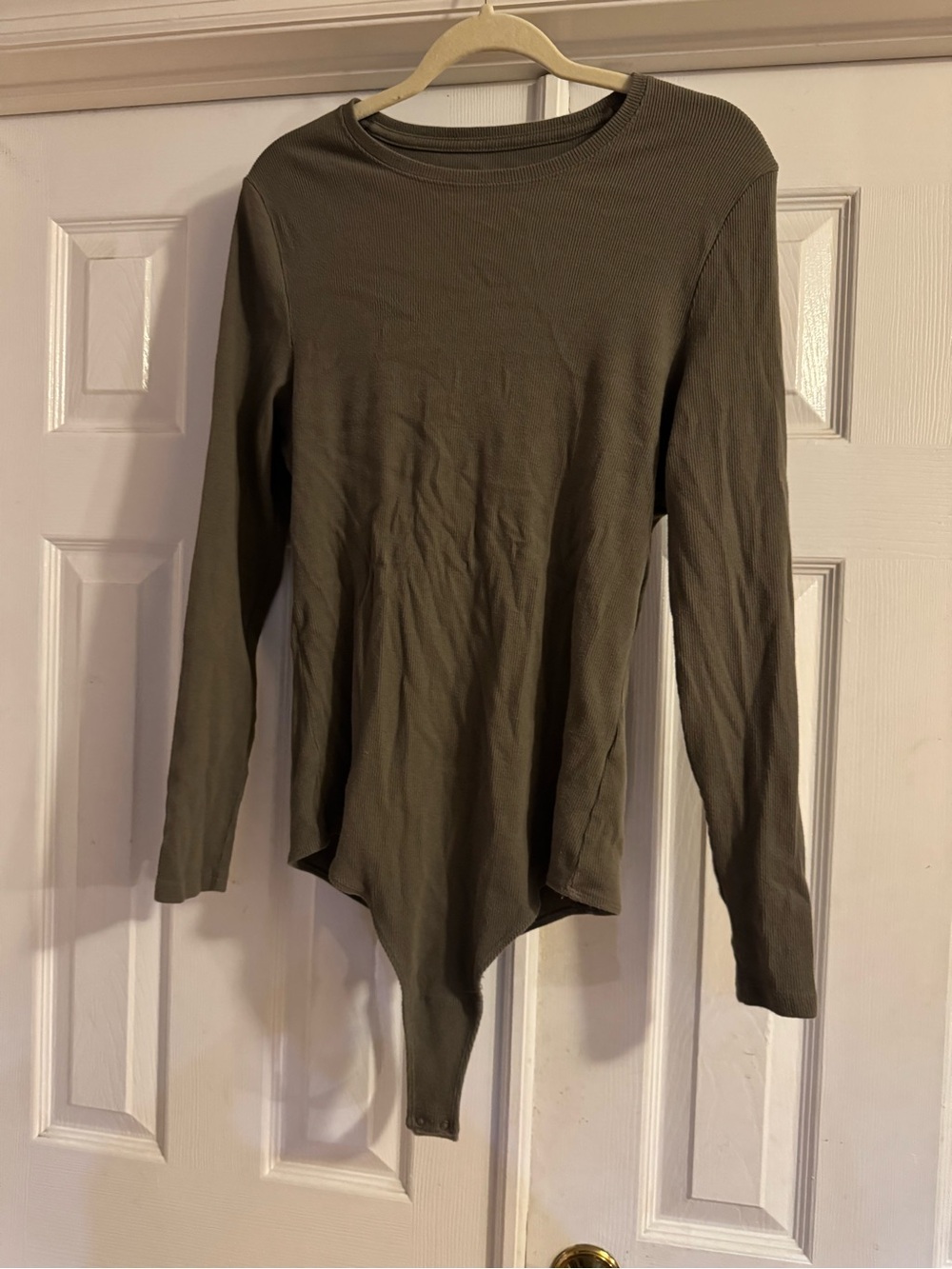 Abercrombie & Fitch Olive Ribbed Long Sleeve Bodysuit